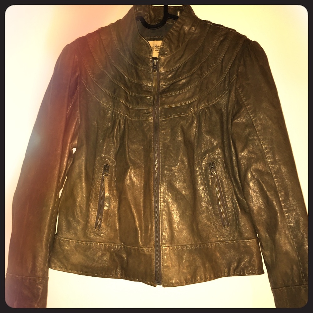 Nine West Army Green Leather Jacket